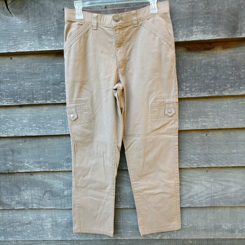 Lee Comfort Waistband Stretch Pants Beige Cargo Style 6 Pockets
